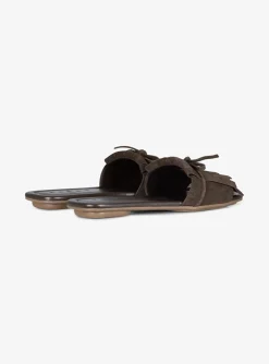 Slipper suede bruin met franje | DELSCHER. Fashion