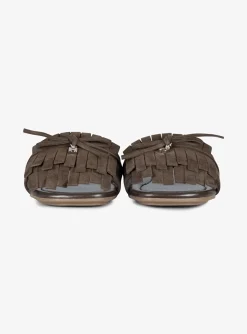 Slipper suede bruin met franje | DELSCHER. Fashion