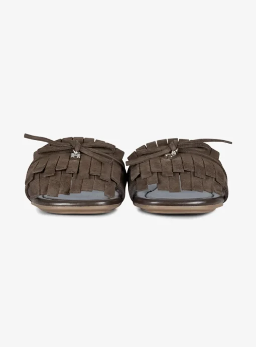 Slipper suede bruin met franje | DELSCHER. Fashion