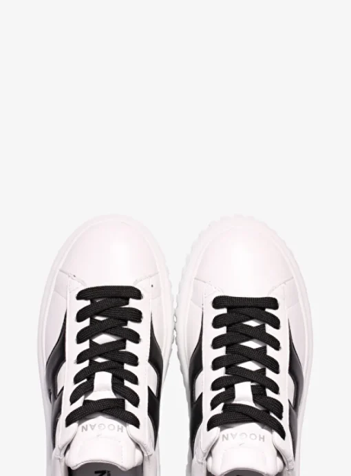 Sneaker H stripes wit zwart | DELSCHER. Fashion