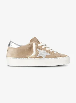 Sneaker hi star camel suede met zilveren ster | DELSCHER. Fashion