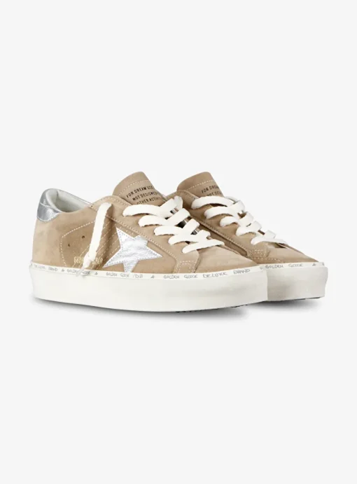 Sneaker hi star camel suede met zilveren ster | DELSCHER. Fashion