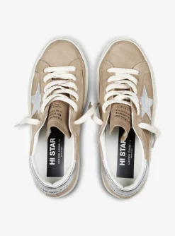 Sneaker hi star camel suede met zilveren ster | DELSCHER. Fashion