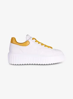 Sneakers H stripes wit geel | DELSCHER. Fashion