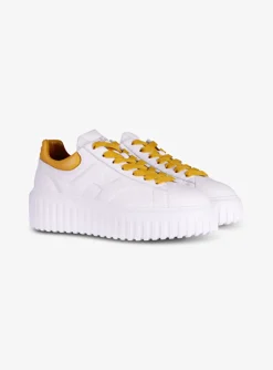 Sneakers H stripes wit geel | DELSCHER. Fashion