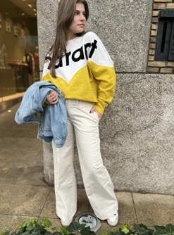 Sweater Houston geel zwart ecru | DELSCHER. Fashion