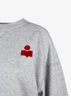 Sweater margo grijs cropped met rood logo klein | DELSCHER. Fashion