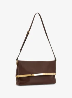 Tas clutch burgundy bruin met gouden detail en flap sluiting | DELSCHER. Fashion
