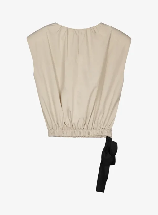 Top Cactus beige met strik zwart | DELSCHER. Fashion