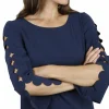 Top marine met golvende uitsnedes | DELSCHER. Fashion