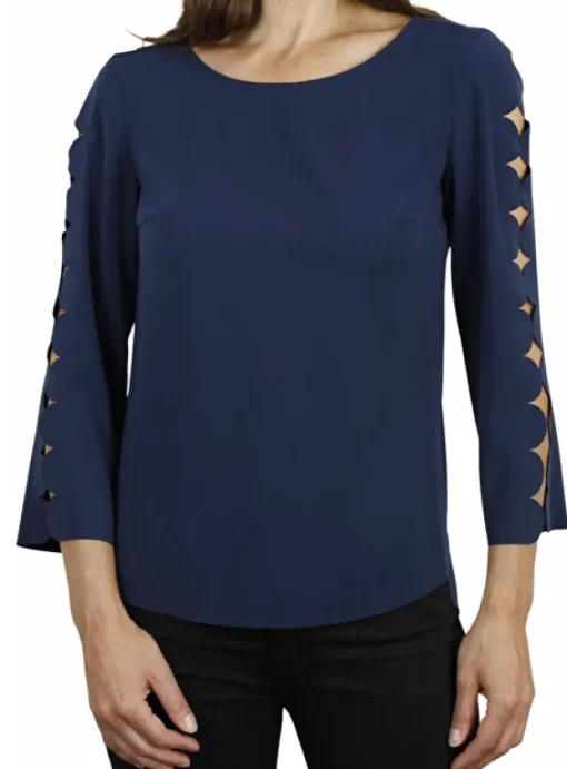Top marine met golvende uitsnedes | DELSCHER. Fashion
