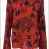 top zijde rood print met zwart | DELSCHER. Fashion