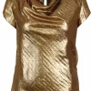 Top zijde structuur waterval hals goudkleurig | DELSCHER. Fashion