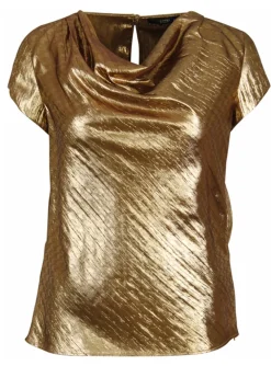 Top zijde structuur waterval hals goudkleurig | DELSCHER. Fashion