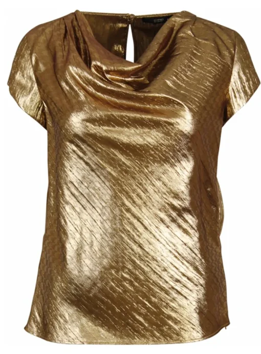 Top zijde structuur waterval hals goudkleurig | DELSCHER. Fashion