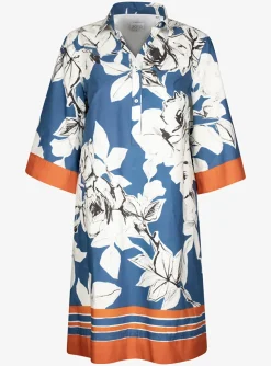 Tuniekjurk blauw bloemen met oranje bies | DELSCHER. Fashion