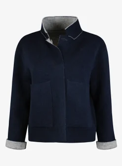 Vest double face marine grijs kort boxy model reversible | DELSCHER. Fashion