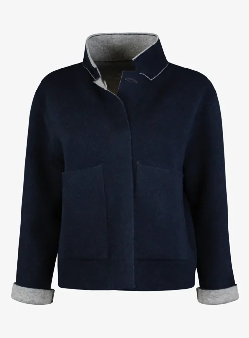 Vest double face marine grijs kort boxy model reversible | DELSCHER. Fashion
