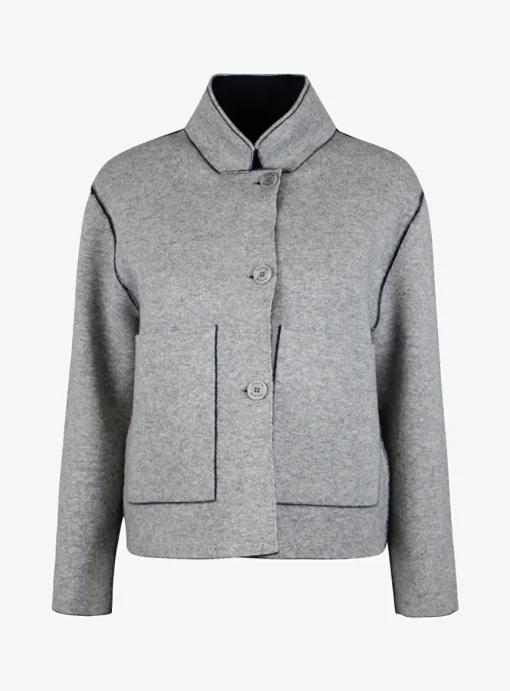 Vest double face marine grijs kort boxy model reversible | DELSCHER. Fashion