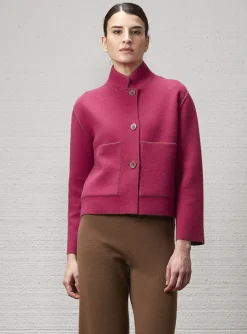 Vest double face roze bruin kort boxy model reversible | DELSCHER. Fashion