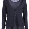 vest met zijde top marine | DELSCHER. Fashion