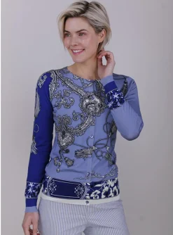 Vest zijde blauw dessin | DELSCHER. Fashion