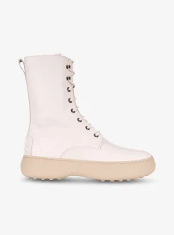 Veterlaars leder offwhite met beige zool | DELSCHER. Fashion