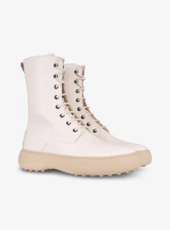 Veterlaars leder offwhite met beige zool | DELSCHER. Fashion